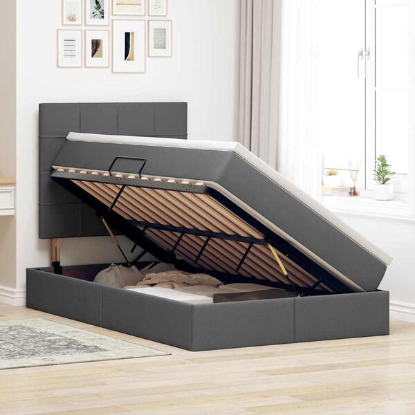 vidaXL Cama con almacenamiento y colch&oacute;n Gris oscuro 120 x 190 cm tela