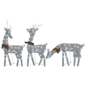 vidaXL Familia renos de Navidad malla blanco fr&iacute;o plateado 270x7x90 cm
