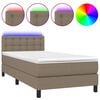 vidaXL Cama box spring colch&oacute;n y luces LED tela gris taupe 90x200 cm
