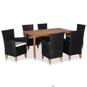 vidaXL Set de comedor de jard&iacute;n 7 pzas rat&aacute;n sint&eacute;tico negro y marr&oacute;n