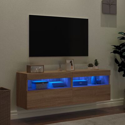 vidaXL Muebles de TV de pared luces LED 2 uds roble Sonoma 60x30x40 cm