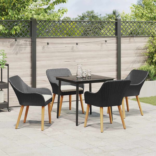 vidaXL Conjunto de Comedor de Jard&iacute;n 5 pcs Negro rat&aacute;n sint&eacute;tico
