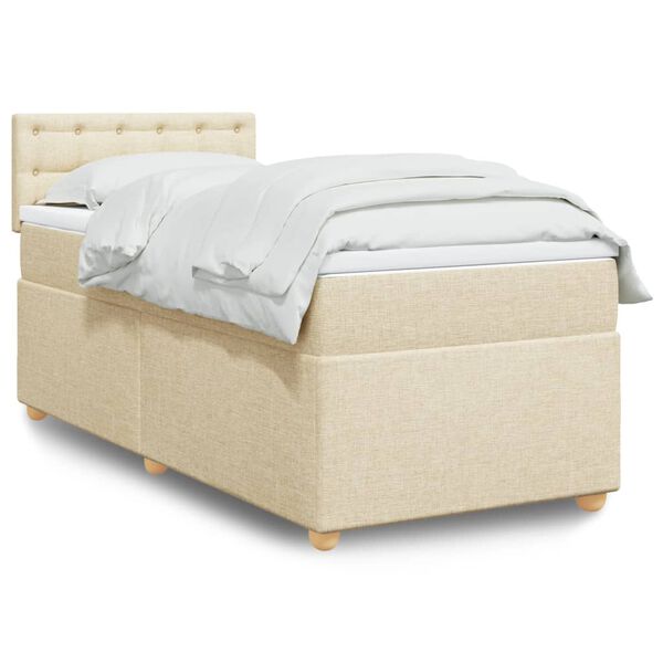 vidaXL Cama box spring con colchón tela color crema 90x200 cm