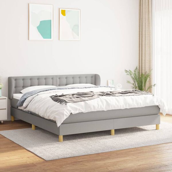 vidaXL Cama box spring con colch&oacute;n tela gris claro 160x200 cm
