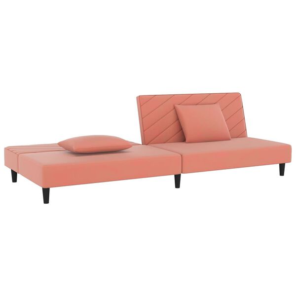 vidaXL Sof&aacute; cama de 2 plazas con dos almohadas terciopelo rosa