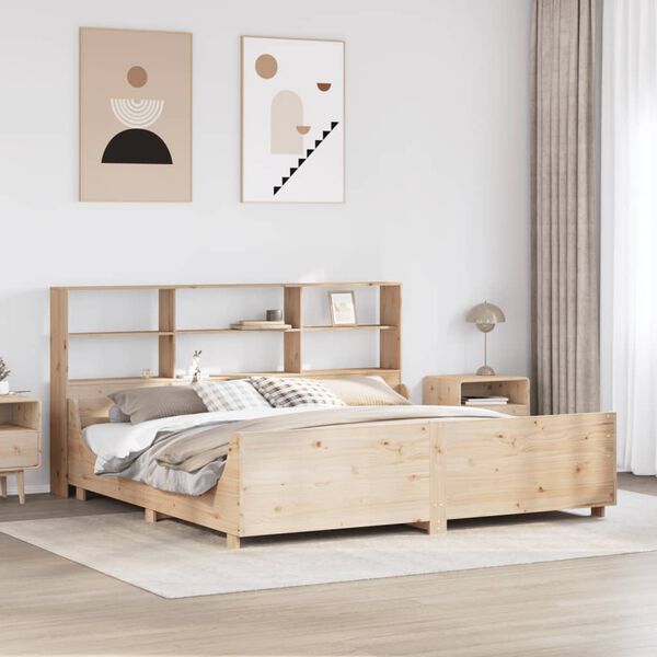 vidaXL Cama con estanter&iacute;a sin colch&oacute;n madera maciza 180x200 cm