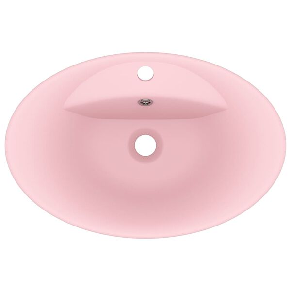vidaXL Lavabo lujoso con rebosadero cer&aacute;mica rosa mate 58,5x39 cm