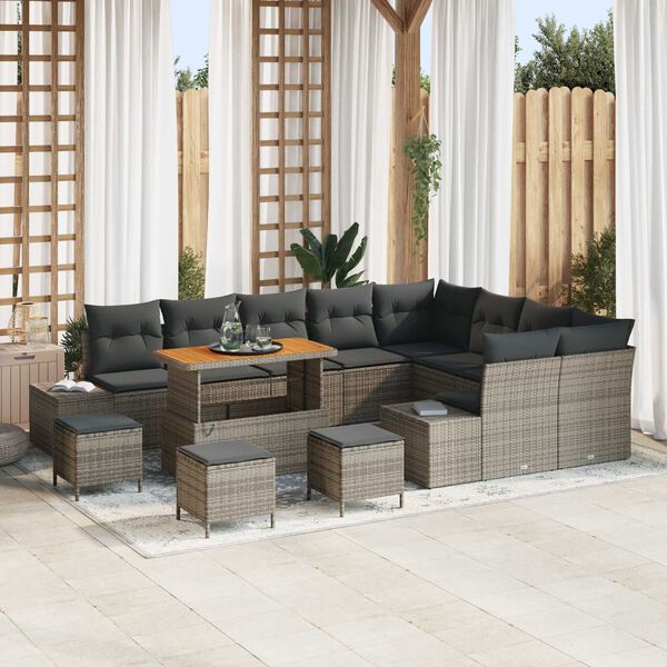 vidaXL Conjunto de sof&aacute; de jard&iacute;n 13 pcs Gris Polirat&aacute;n