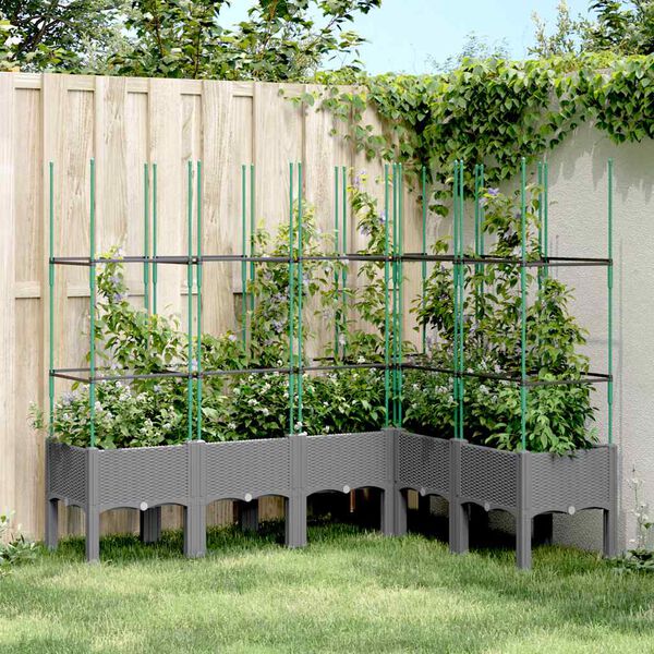 vidaXL Jardinera con enrejado PP gris claro 160x120x142,5 cm