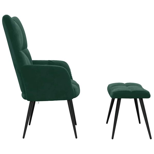 vidaXL Sill&oacute;n de relax con taburete terciopelo verde oscuro