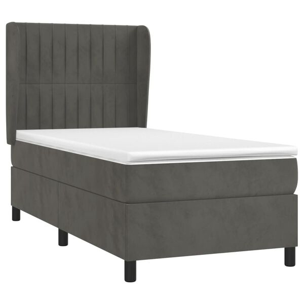 vidaXL Cama box spring con colch&oacute;n terciopelo gris oscuro 90x190 cm