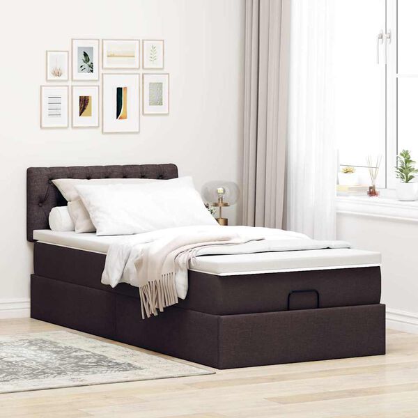 vidaXL Estructura cama otomana colch&oacute;n tela marr&oacute;n oscuro 90x190 cm