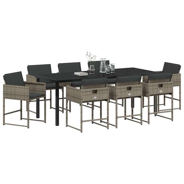 vidaXL Conjunto de Comedor de Jard&iacute;n 9 pcs Gris rat&aacute;n sint&eacute;tico