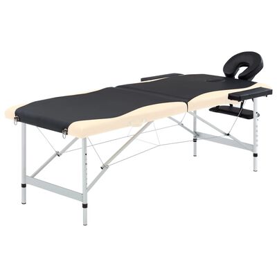 vidaXL Camilla de masaje plegable 2 zonas aluminio negro y beige