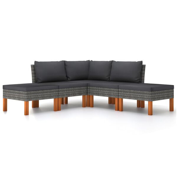 vidaXL Set de muebles de jard&iacute;n 6 pzas y cojines rat&aacute;n sint&eacute;tico gris