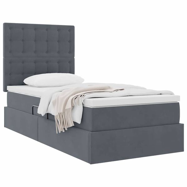 vidaXL Cama con almacenamiento y colch&oacute;n Gris oscuro 90 x 200 cm