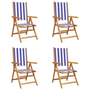 vidaXL Sillas plegables reclinables, 4 unidades, tela azul y blanca y madera maciza.