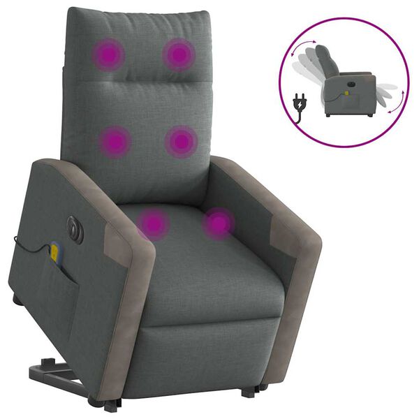 vidaXL Sill&oacute;n de masaje el&eacute;ctrico reclinable elevable tela gris oscuro