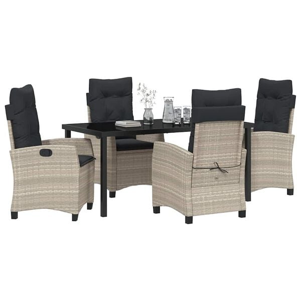 vidaXL Conjunto de Comedor de Jard&iacute;n 5 pcs Gris Claro rat&aacute;n sint&eacute;tico