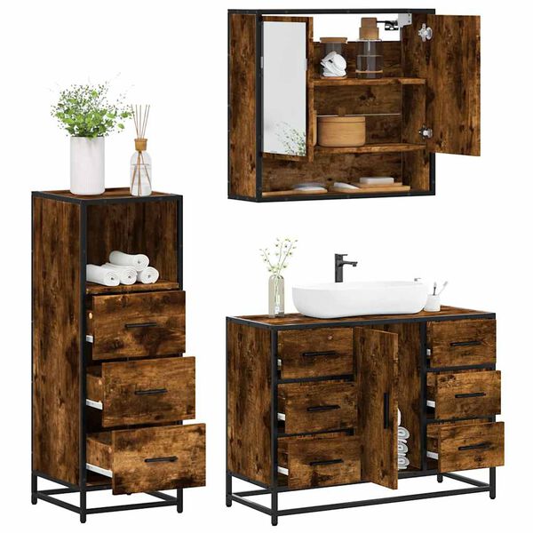 vidaXL Set de muebles ba&ntilde;o 3 pzas madera contrachapada roble ahumado