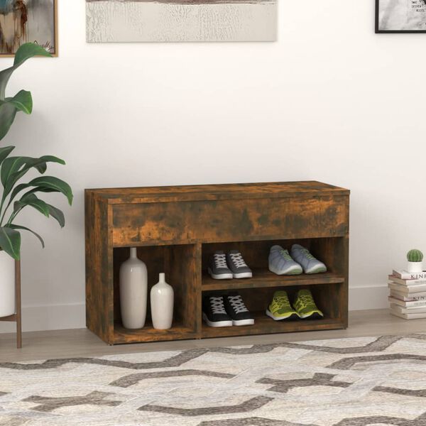 vidaXL Banco zapatero madera contrachapada roble ahumado 80x30x45 cm