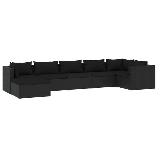 vidaXL Set de muebles de jardín 7 pzas y cojines ratán sintético negro