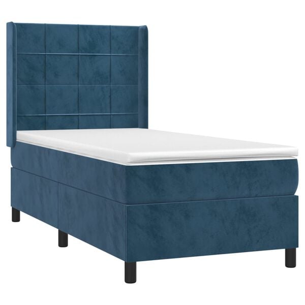 vidaXL Cama box spring con colch&oacute;n terciopelo azul oscuro 90x200 cm