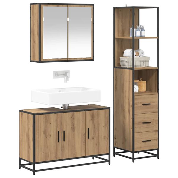 vidaXL Juego de muebles de ba&ntilde;o con caj&oacute;n 3 pcs Roble artesanal