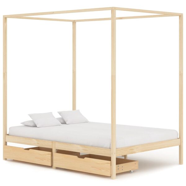 vidaXL Cama con dosel 2 cajones madera maciza pino 140x200 cm