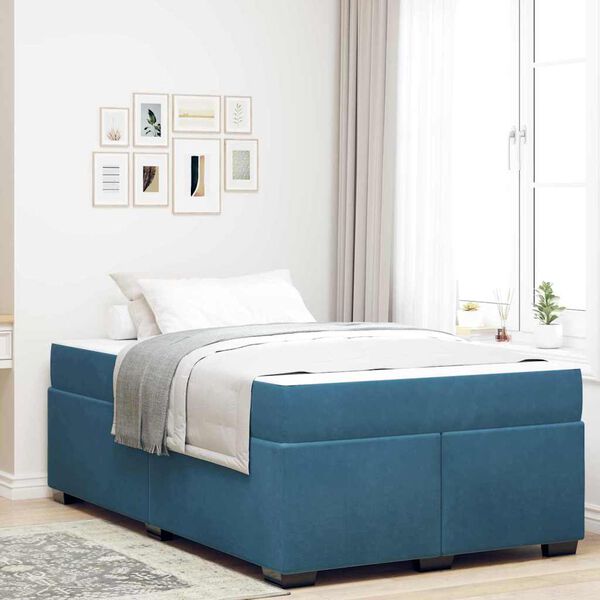 vidaXL Estructura de cama con colchón Azul Oscuro 120 x 190 cm tela