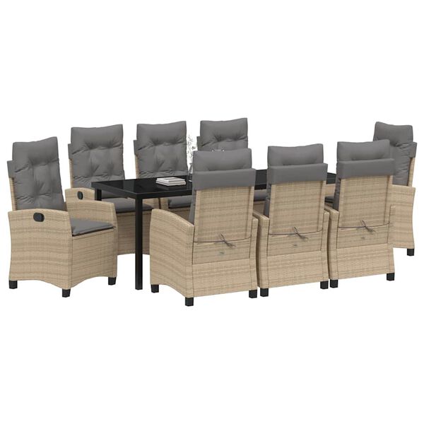 vidaXL Conjunto de Comedor de Jard&iacute;n 9 pcs Beige rat&aacute;n sint&eacute;tico