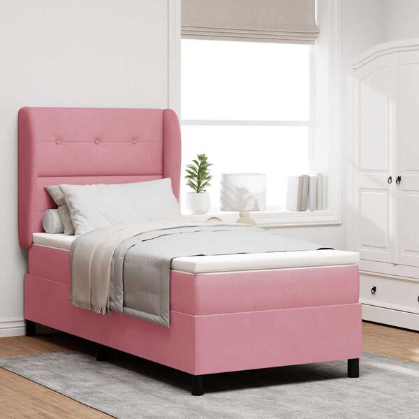 vidaXL Cama tipo Box Spring con colch&oacute;n Rosa 200 x 90 cm Poli&eacute;ster