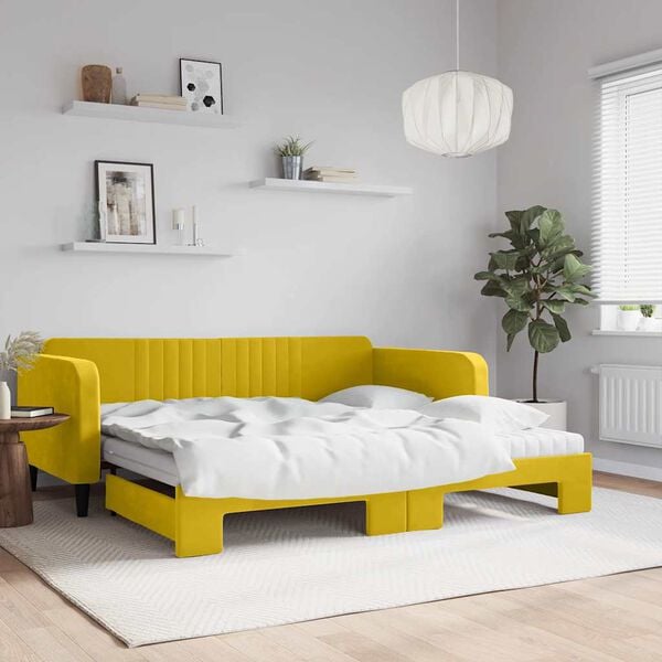 vidaXL Sof&aacute; cama nido con colch&oacute;n terciopelo amarillo 100x200 cm