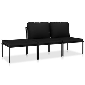 vidaXL Juego de muebles de jardín 3 piezas con cojines PVC negro