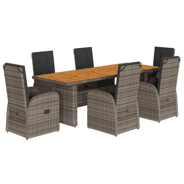 vidaXL Set comedor jard&iacute;n 7 pzas y cojines rat&aacute;n sint&eacute;tico gris