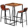 vidaXL Set muebles bar 3 pzas madera reciclada cuero cabra auténtico