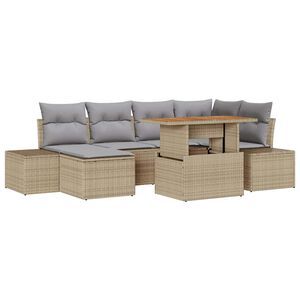 vidaXL Conjunto de sof&aacute; de jard&iacute;n 7 pcs Beige Polirat&aacute;n