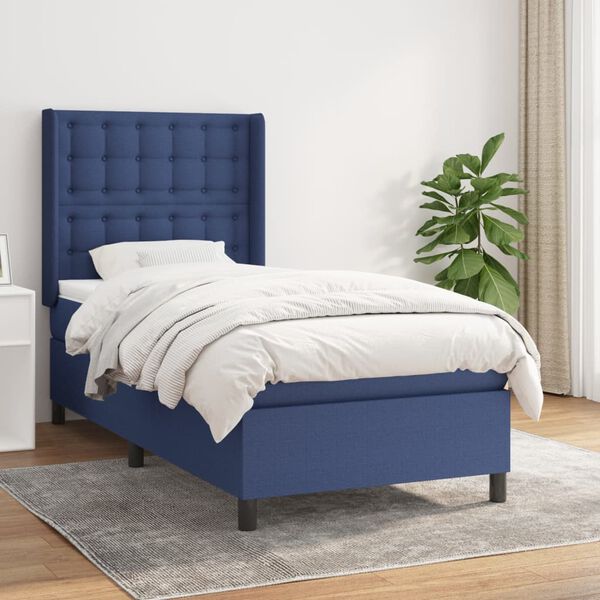 vidaXL Cama box spring con colch&oacute;n tela azul 90x200 cm