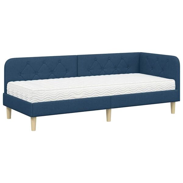 vidaXL Estructura de cama en esquina con colch&oacute;n Azul 80 x 200 cm tela