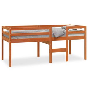 vidaXL Cama alta madera maciza de pino marr&oacute;n cera 75x190 cm