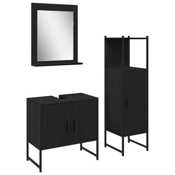 vidaXL Juego de muebles de ba&ntilde;o 3 pcs Negro Madera contrachapada