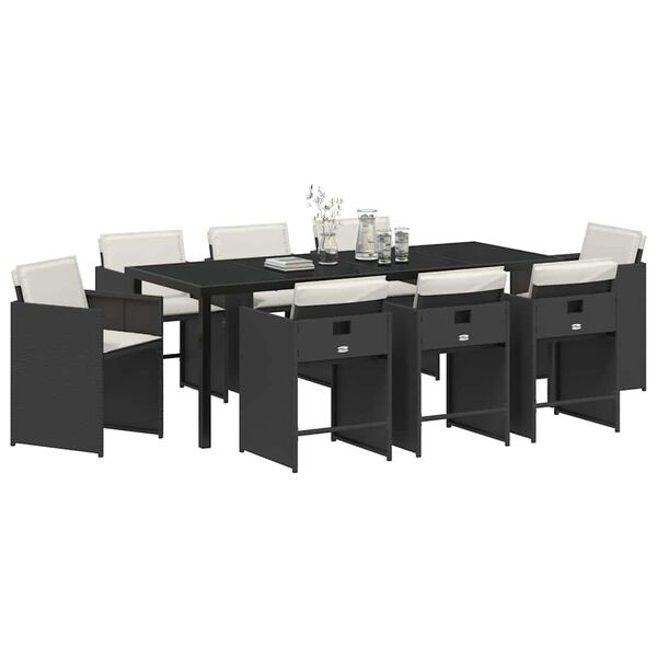 vidaXL Conjunto de Comedor de Jard&iacute;n 9 pcs Negro rat&aacute;n sint&eacute;tico
