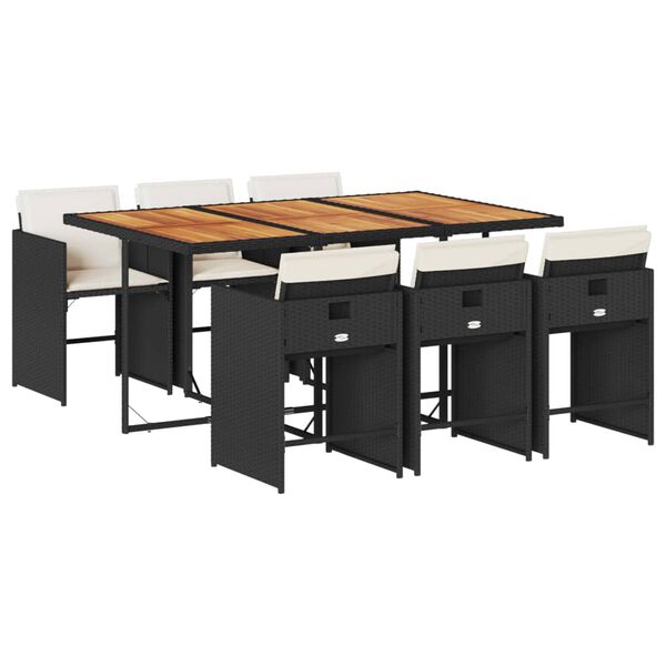 vidaXL Set de comedor de jard&iacute;n 7 pzas y cojines rat&aacute;n sint&eacute;tico negro