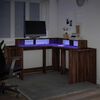 vidaXL Escritorio con LED madera ingeniería marrón roble 152x152x91 cm