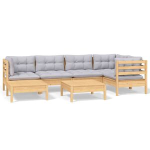 vidaXL Juego de muebles de jard&iacute;n 7 pzas y cojines madera maciza pino