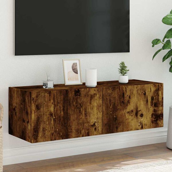 vidaXL Mueble de TV de pared con luces LED roble ahumado 100x35x31 cm