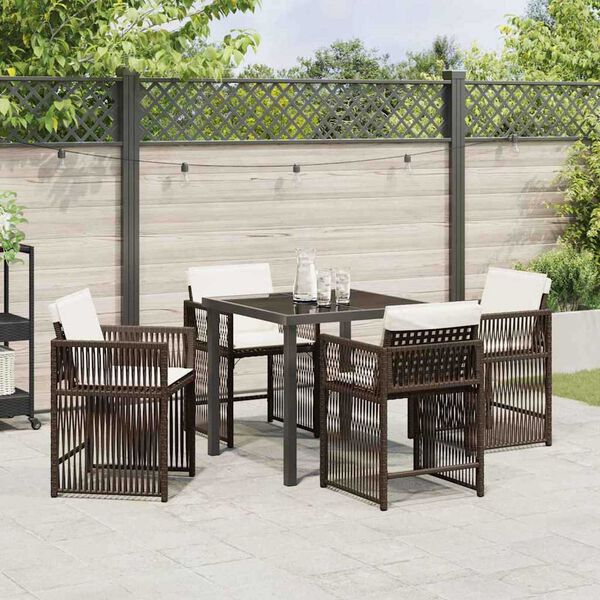vidaXL Conjunto de Comedor de Jard&iacute;n 5 pcs Marr&oacute;n rat&aacute;n sint&eacute;tico