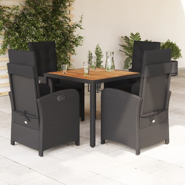 vidaXL Set de muebles jard&iacute;n 5 pzas con cojines rat&aacute;n sint&eacute;tico negro
