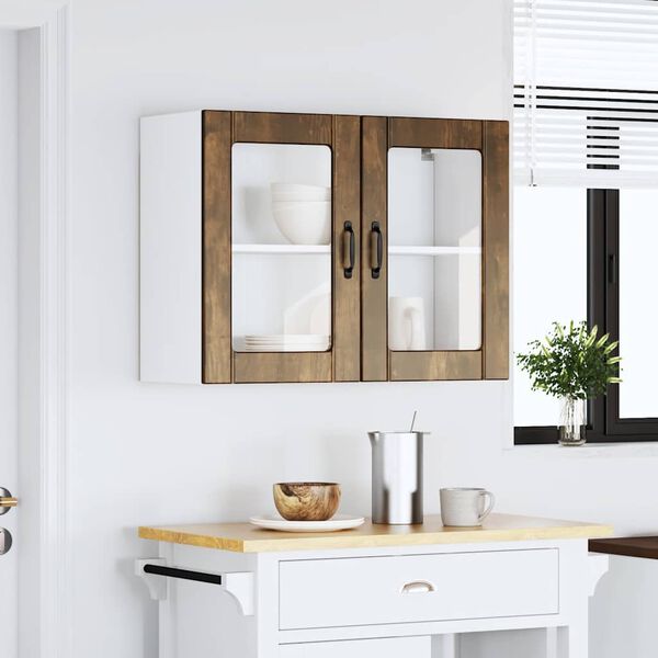 vidaXL Armario de cocina de pared con puerta de cristal "Lucca" de, madera de ingenier&iacute;a de roble ahumado