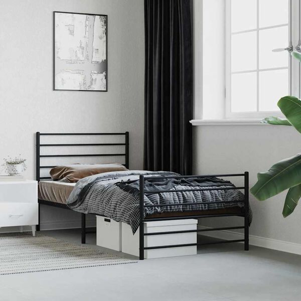 vidaXL Estructura cama sin colchón con estribo metal negro 75x190 cm